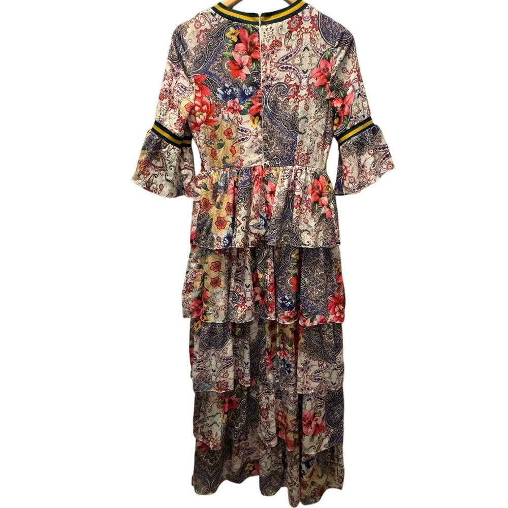 CQ by CQ Women's Tiered Maxi Dress Multicolor Floral 3/4 Bell Sleeve S Small - Picture 6 of 6